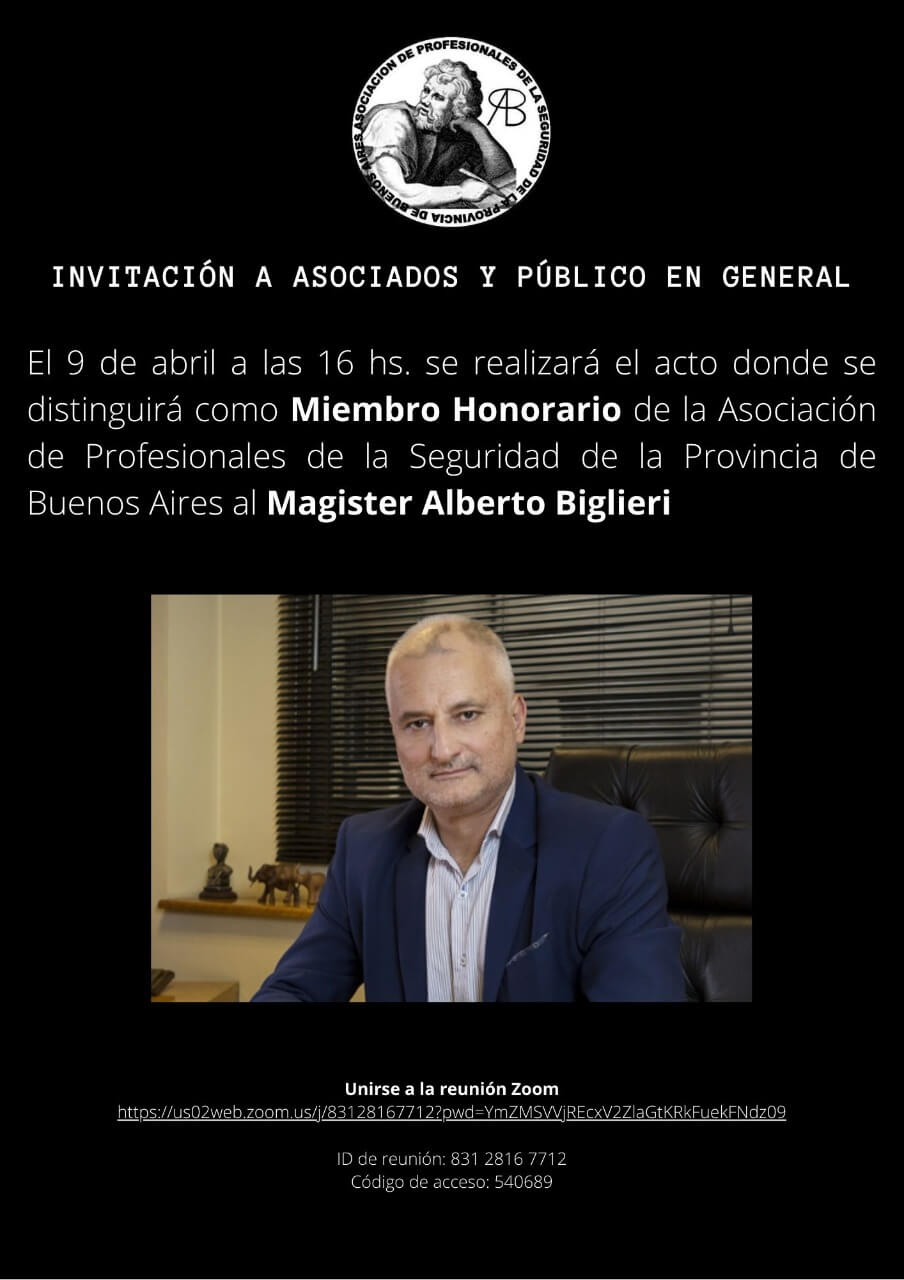 Distinción como miembro honorario de APSEPBA al Mg. Alberto Biglieri